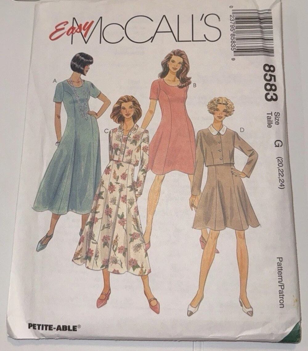 McCall’s 8583 Misses Dress Jacket Pattern Size G 20-24 Uncut Easy VTG